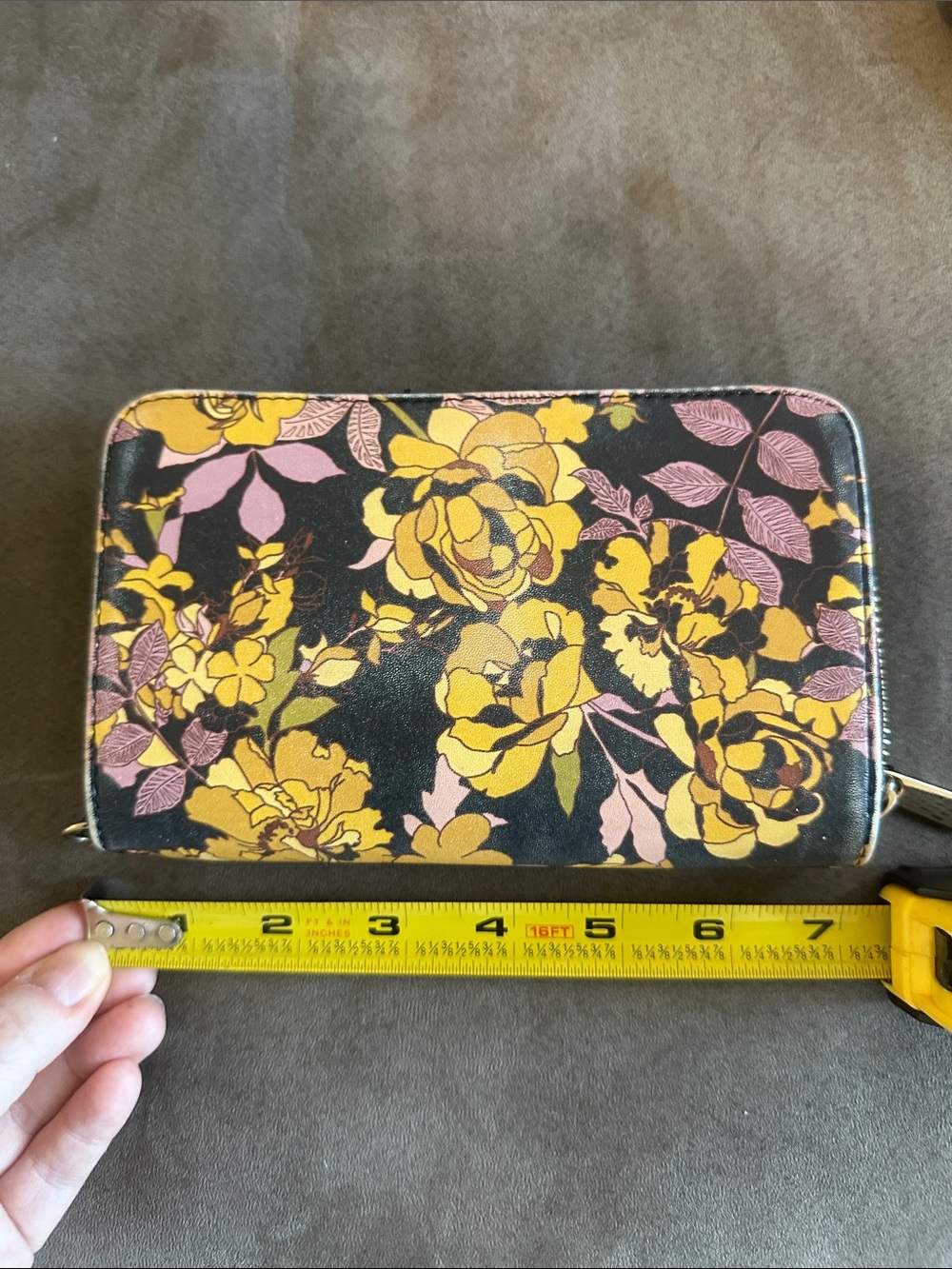 A New Day Floral Zip-Around Wallet in Black with Yellow & Lavender Blooms